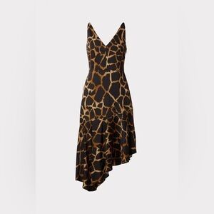 Milly Black Dashielle Giraffe Animal Print Hi Low Fit Flare Midi Dress 2